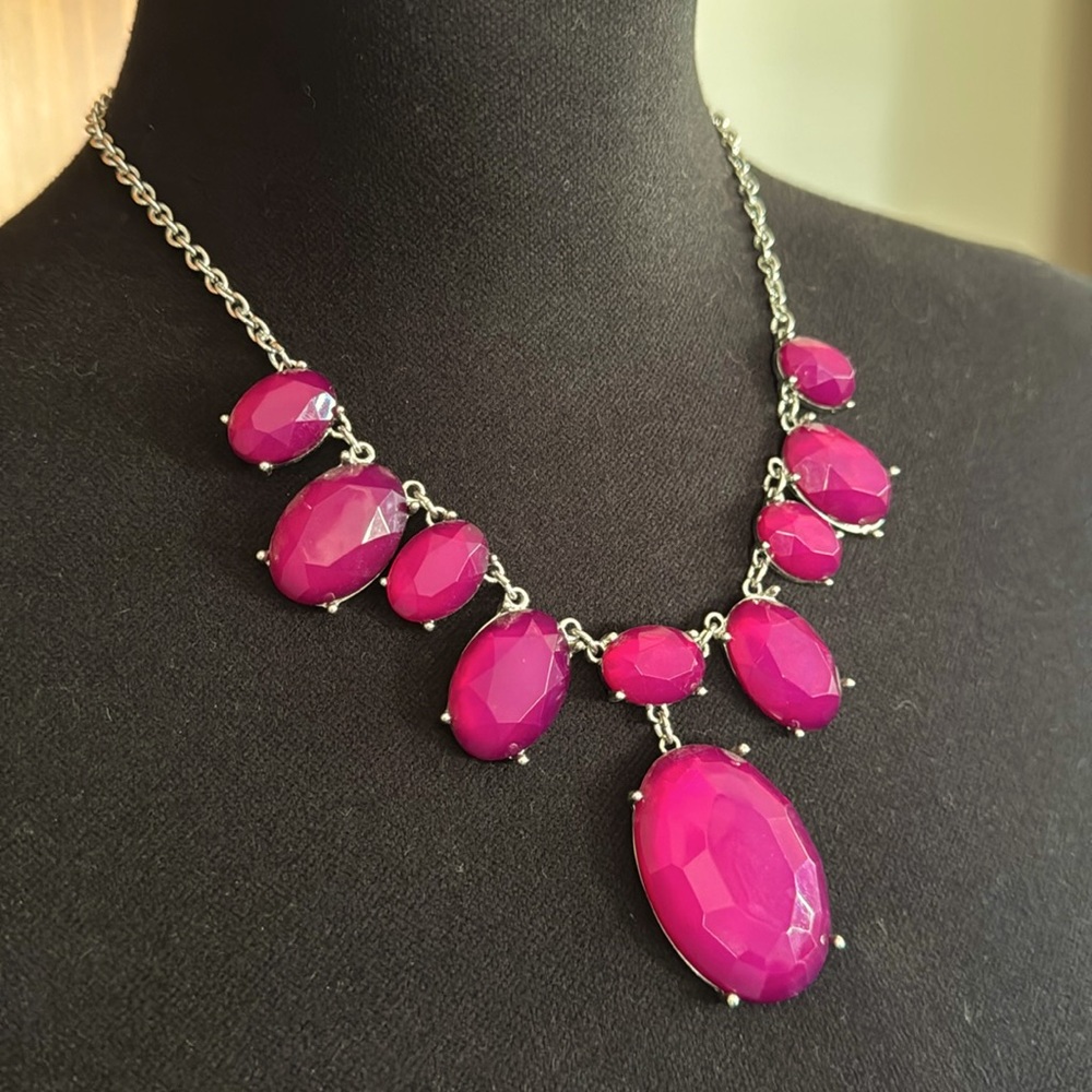 Statement Necklace with Fuchsia Colored Beads